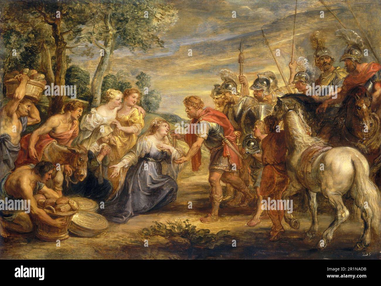 The Meeting of David and Abigail, peinture de Peter Paul Rubens, c. 1620, reproduction historique, restaurée numériquement à partir d'un original de 18th ou 19th siècles. / Das Treffen von David und Abigail, Gemälde von Peter Paul Rubens, UM 1620, Historisch, digital restaurierte Reproduktion von einer Vorlage aus dem 18. oder 19. Jahrhundert Banque D'Images