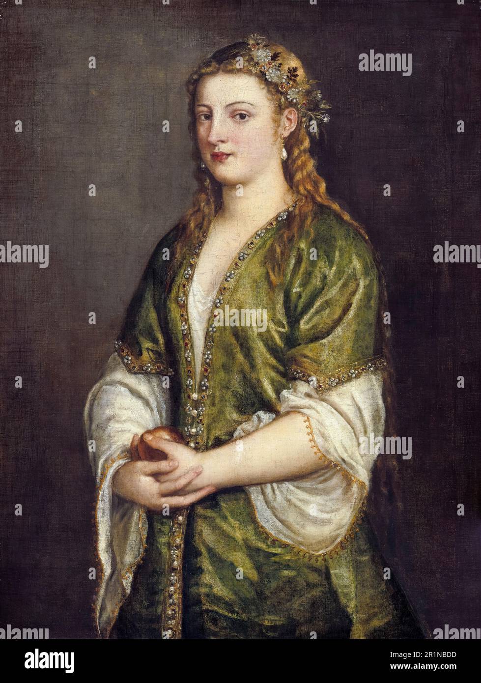 Titien, Tiziano Vecellio, femme tenant une pomme, portrait vers 1550 Banque D'Images