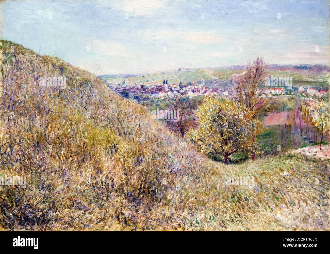 Alfred Sisley, sur les collines de Moret au printemps, matin, peinture de paysage 1880 Banque D'Images