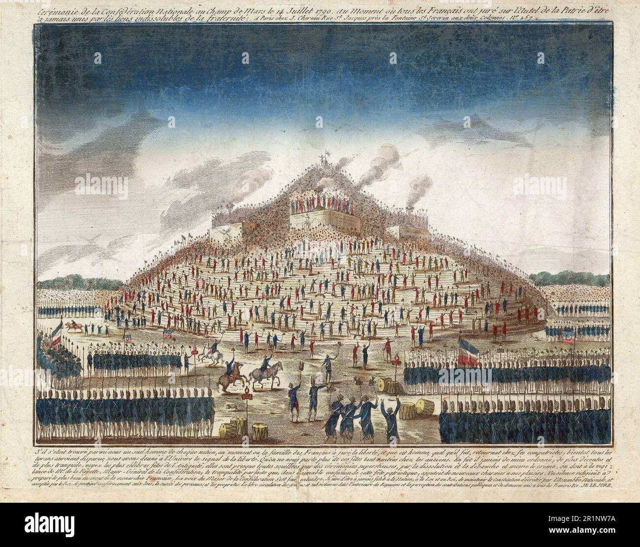 Révolution francaise : Confédération nationale du 14 juillet 1790 (ou tête de la fédération). Eau-forte et burin anonyme, 1790 - Révolution française : Fête de la Fédération à Paris le 14 juillet 1970, gravure Banque D'Images