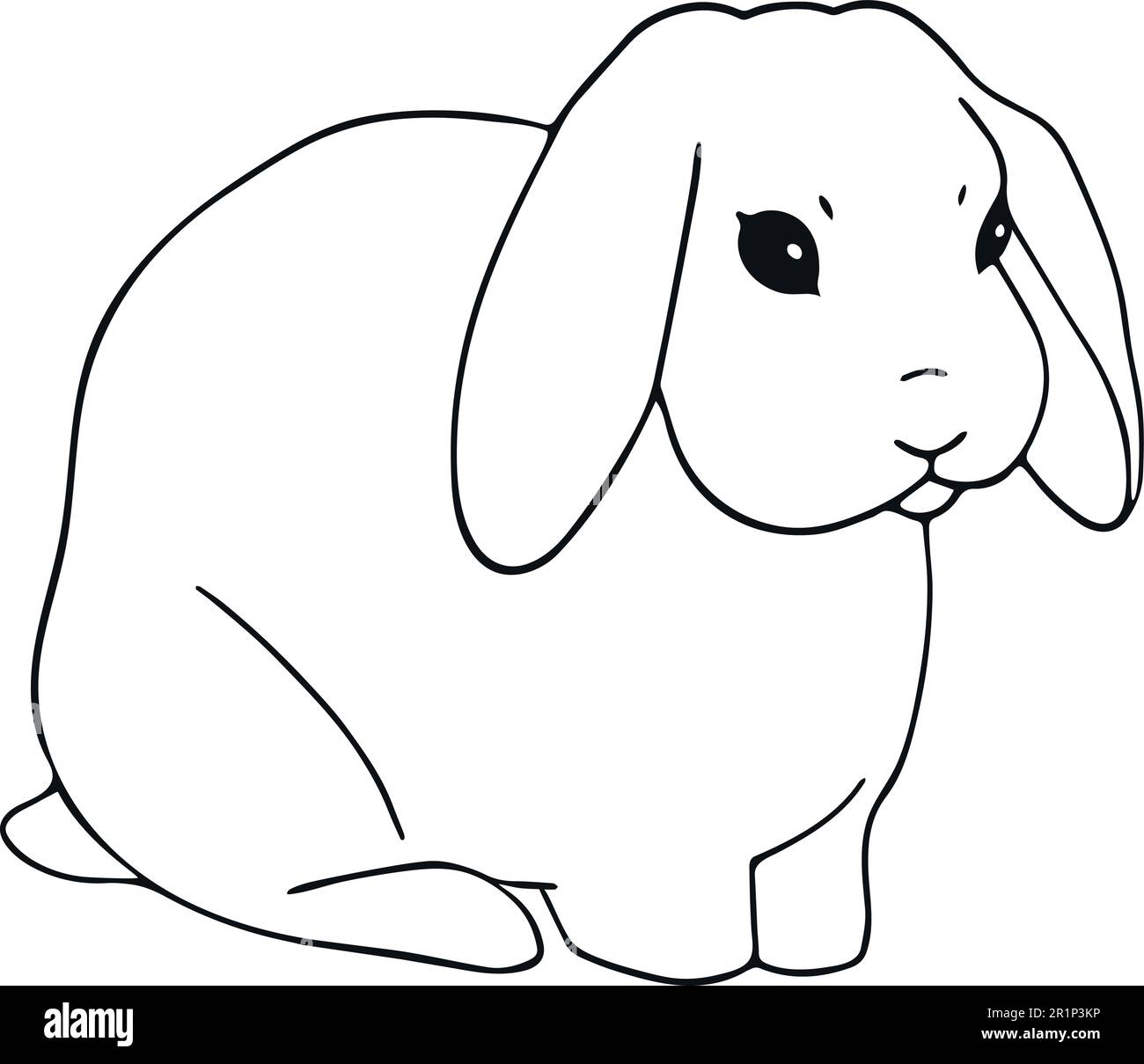 Art dessiné à la main d'un lapin assis. Mignon petit lapin simple dessiné à la main. Contour animal isolé sur blanc Illustration de Vecteur