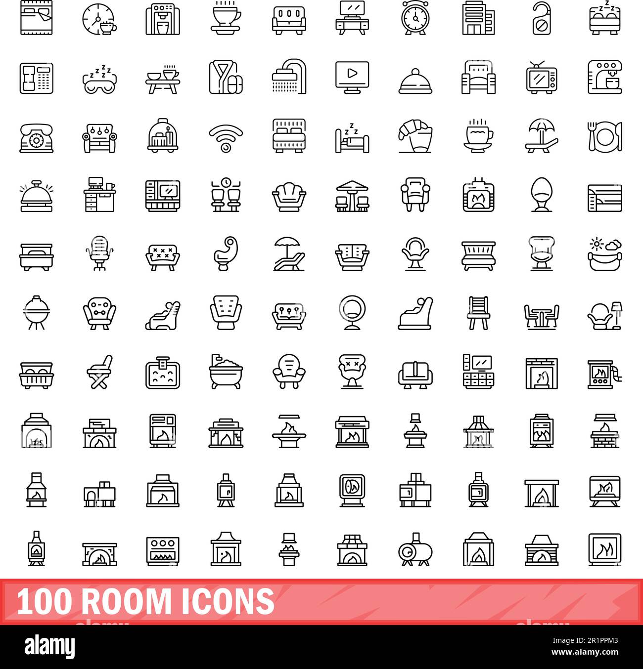 ensemble de 100 icônes de salle. Illustration de 100 icônes de salle ensemble de vecteur isolé sur fond blanc Illustration de Vecteur
