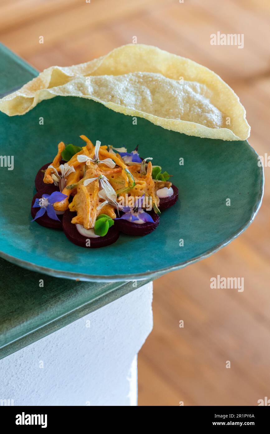 Italie, Trentin-Haut-Adige, Haut-Adige - Tyrol du Sud, Welschnofen, cuisine végétalienne avec des ingrédients sans produits d'origine animale, Johannesstube - goûtez la nature von Theodor Falser, légumes du Tyrol du Sud originaux Banque D'Images