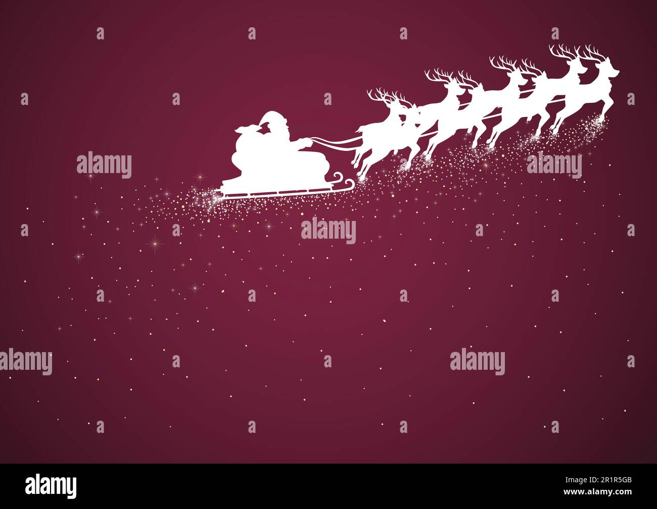 Fond de Noël ou thème, silhouette blanche du Père Noël volant avec son traîneau Illustration de Vecteur