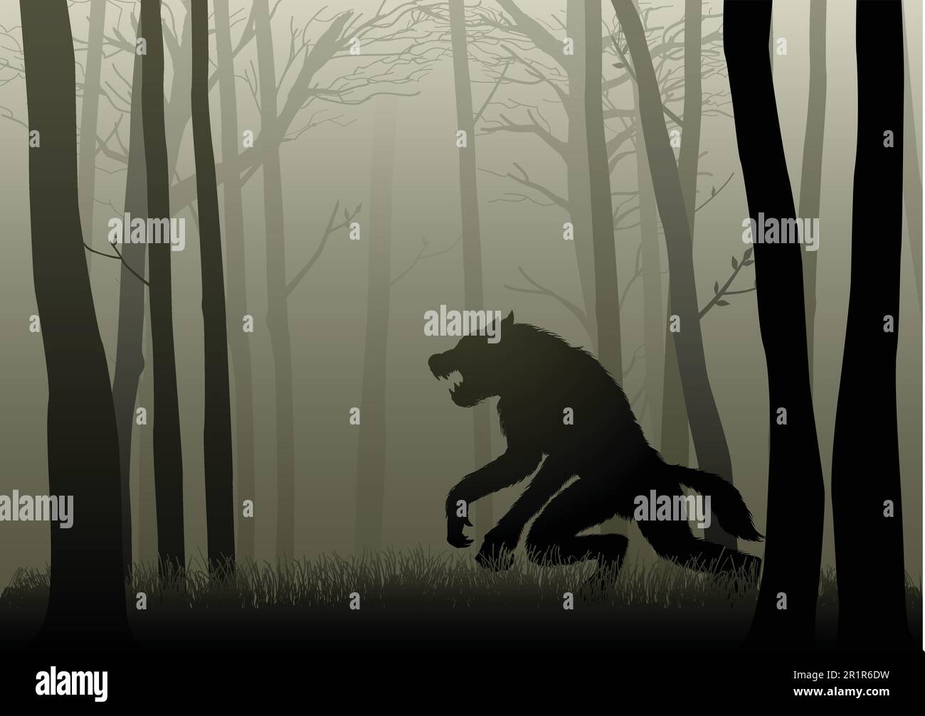 Un berlinois de Werewolf dans les bois sombres Illustration de Vecteur