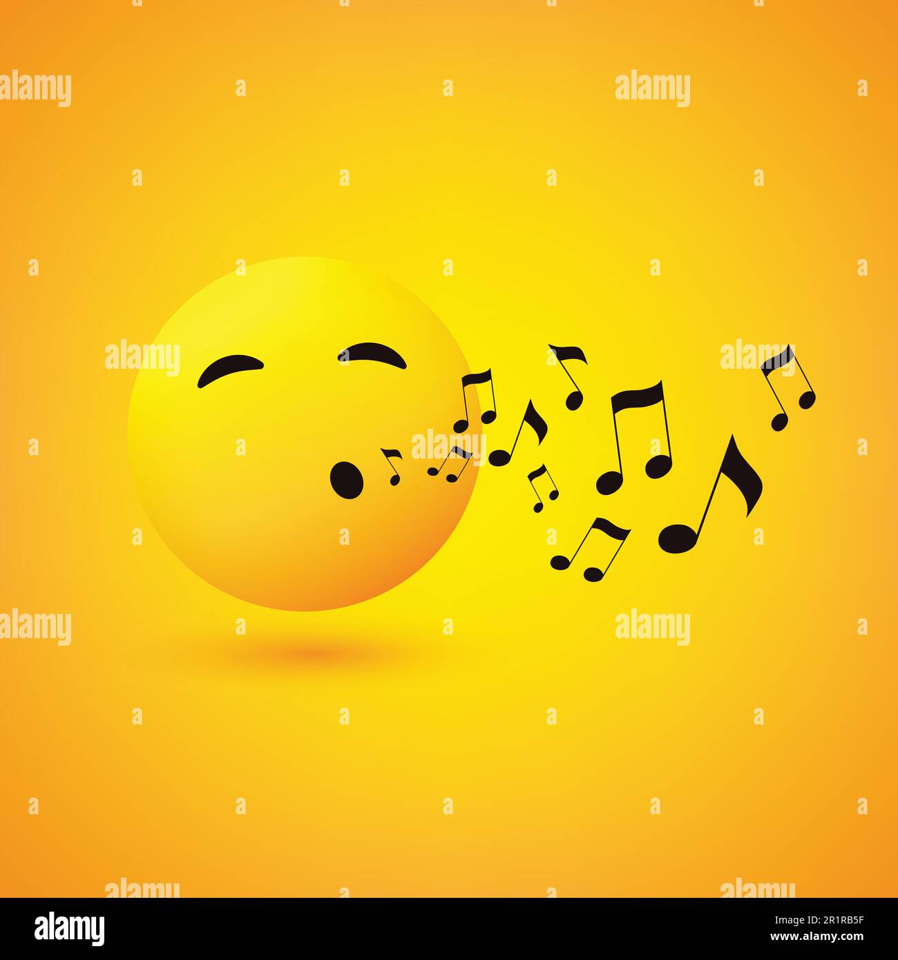 Chant ou sifflement Emoticon, visage avec des yeux souriants sur fond jaune - Vector Design Illustration de Vecteur