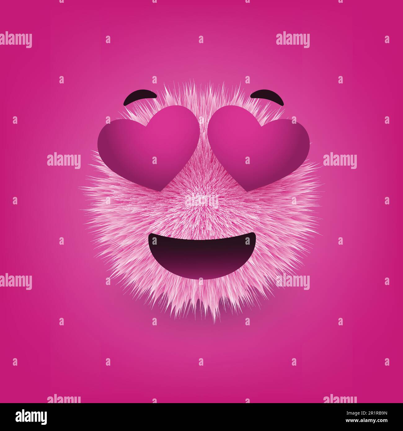 Visage souriant avec des yeux en forme de coeur - Emoticon de Furry heureux sur fond violet - conception de vecteur Illustration de Vecteur