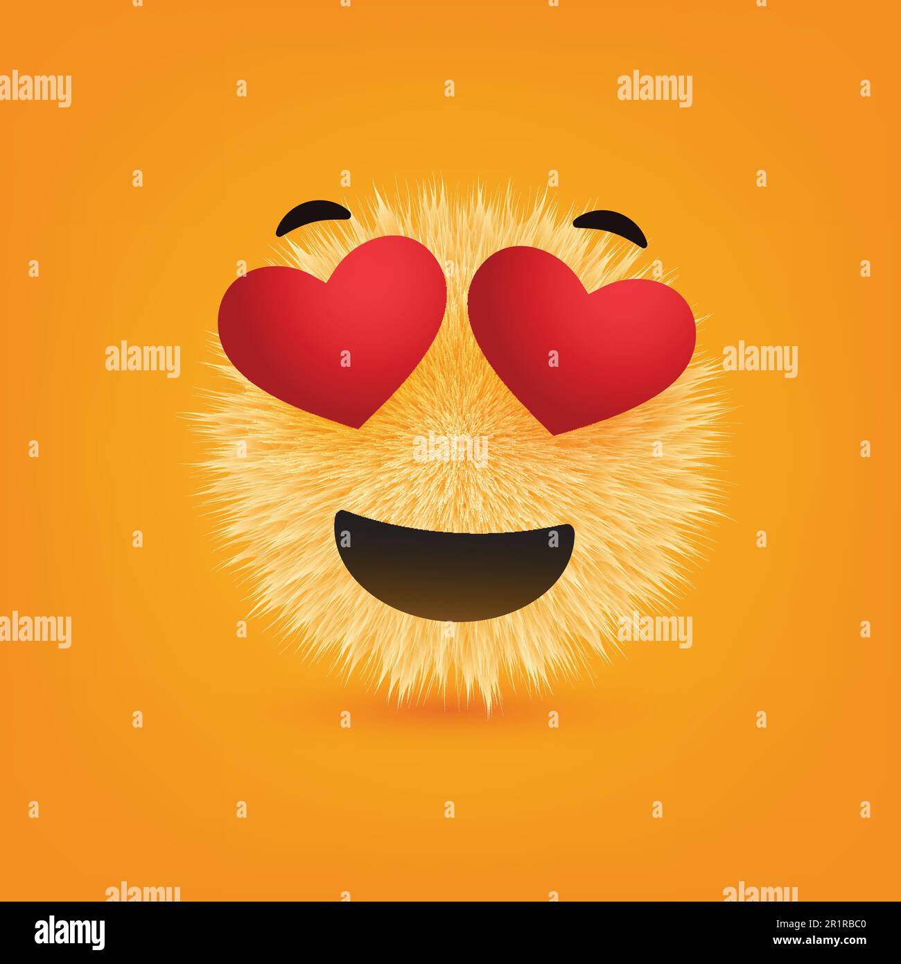 Visage souriant avec des yeux en forme de coeur - Emoticon de Furry heureux sur fond jaune - conception vectorielle Illustration de Vecteur