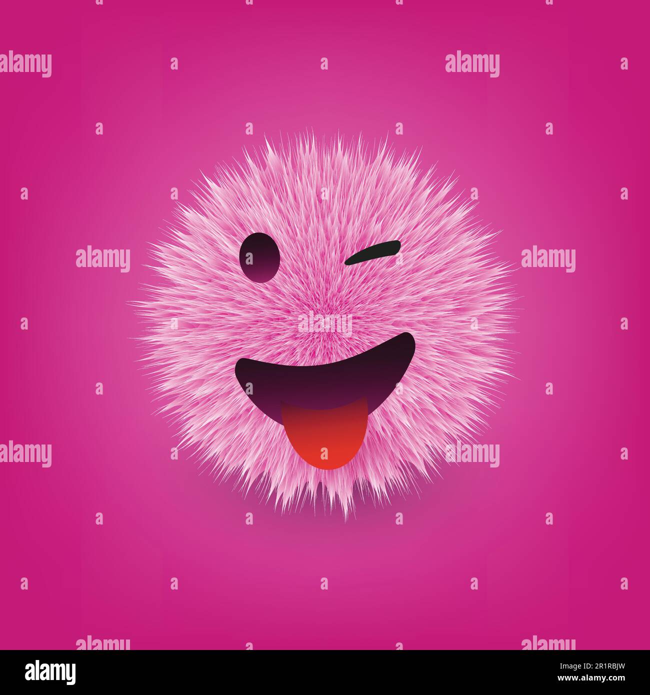 Sourire et Wencing Emoji avec la langue coincée - Furry Happy Emoticon sur fond violet - Vector Design Illustration de Vecteur