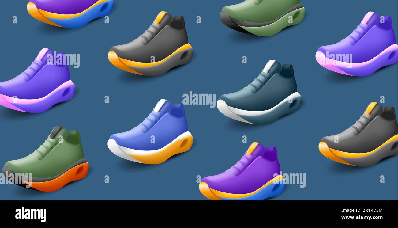 3d rend la composition de la collection de baskets de sport, le motif des chaussures  pour la course et l'entraînement dans différentes couleurs Image  Vectorielle Stock - Alamy