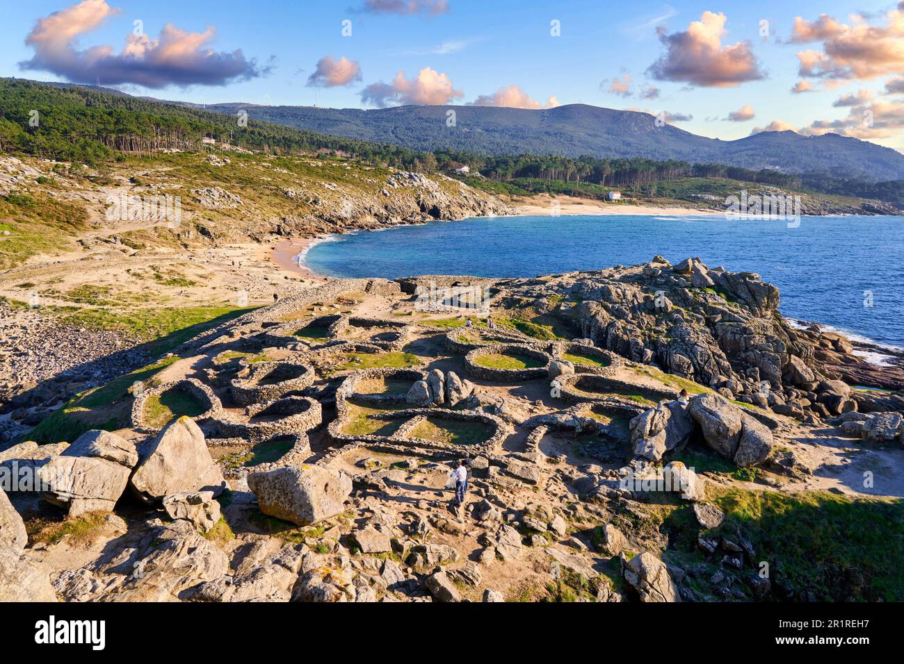 Castro de Baroña, Porto do son, Ria de Muros y Noya, A Coruña, Galice, Espagne. La colonie la plus septentrionale de Galice, en Espagne, Castro de Baroña, est Banque D'Images