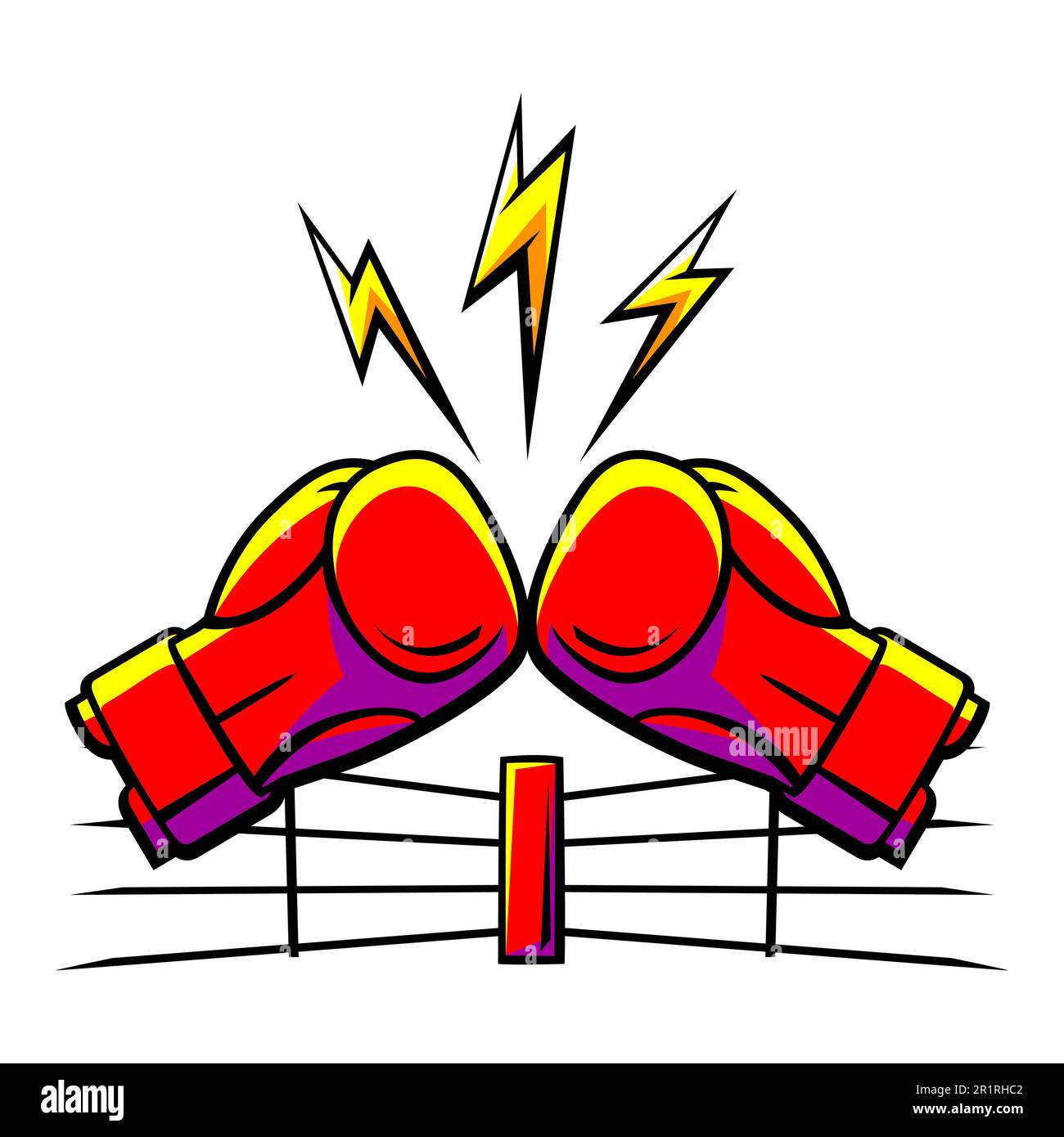 Emblème avec gants de boxe. Étiquette de boîte de club. Illustration sportive de style dessin animé. Illustration de Vecteur