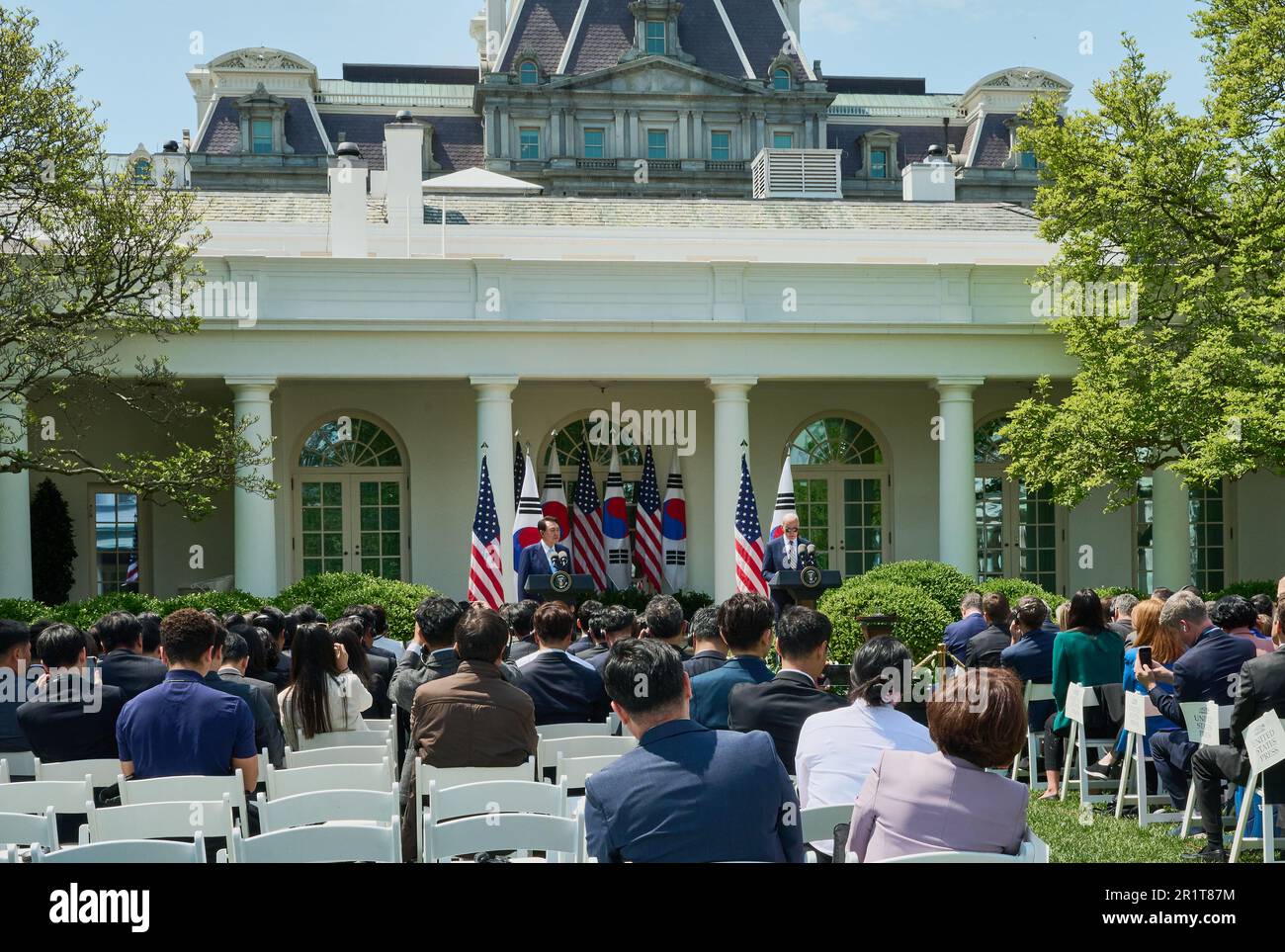 WASHINGTON, D.C., États-Unis - 26 AVRIL 2023 : Conférence de presse conjointe pour la visite d'État du Président Yoon Suk Yeol de la République de Corée. Banque D'Images