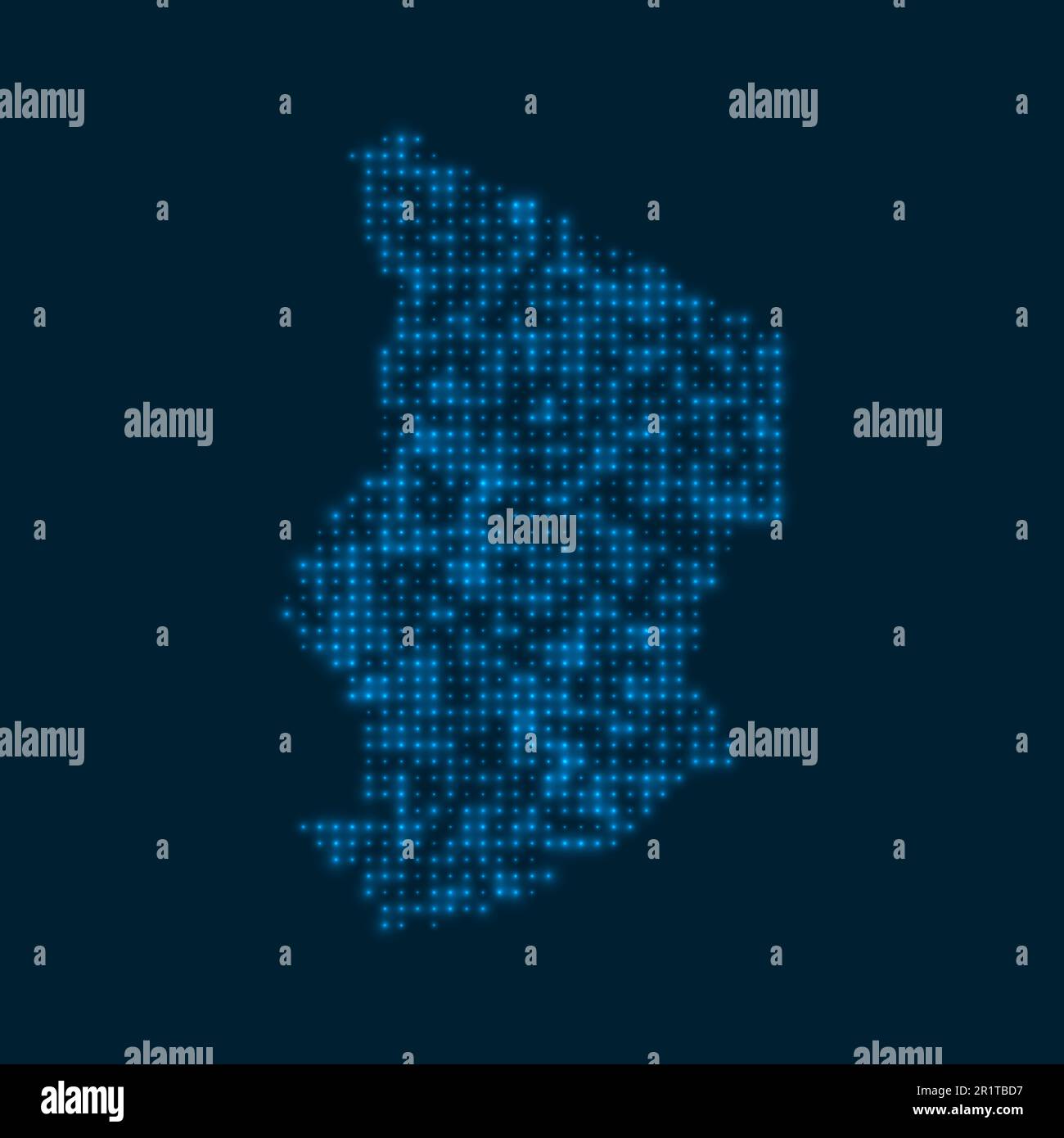 Carte à pointillés du Tchad. Forme du pays avec des ampoules bleues brillantes. Illustration vectorielle. Illustration de Vecteur