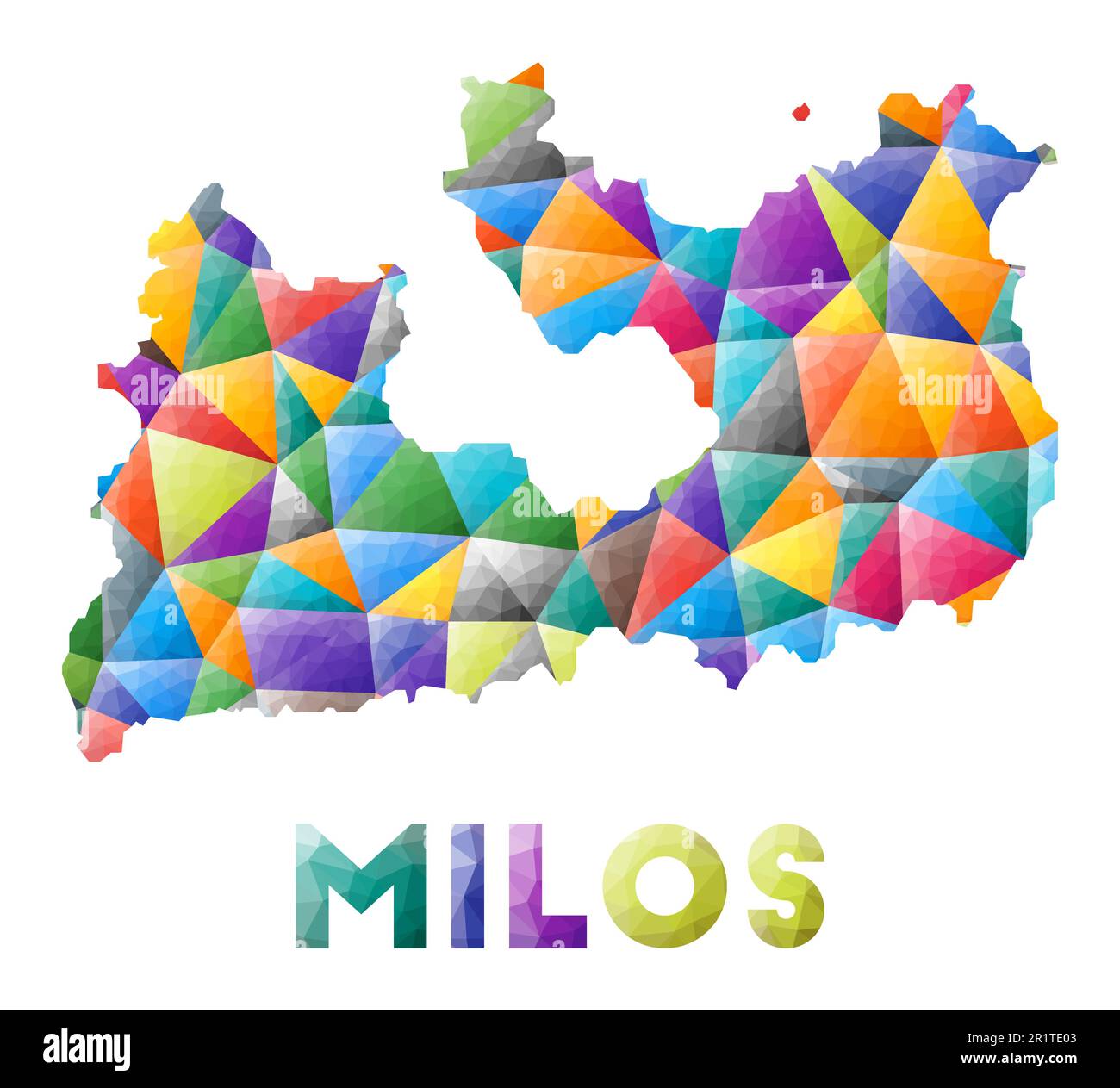 Milos - petite île colorée en polype. Triangles géométriques multicolores. Design moderne et tendance. Illustration vectorielle. Illustration de Vecteur