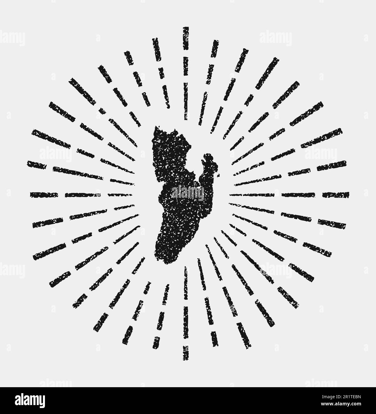 Carte ancienne de Kadan Kyun. Grunge Sunburst autour de l'île. Kadan Kyun noir avec rayons de soleil sur fond blanc. Illustration vectorielle. Illustration de Vecteur