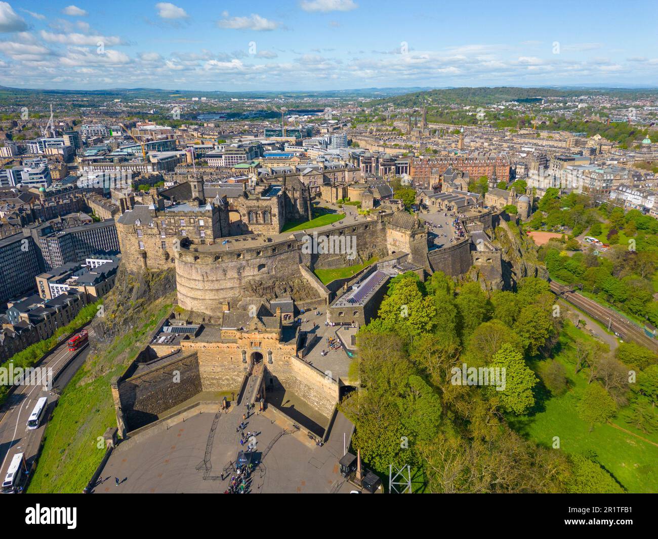 Vue aérienne du drone du château d'Édimbourg, Écosse, Royaume-Uni Banque D'Images