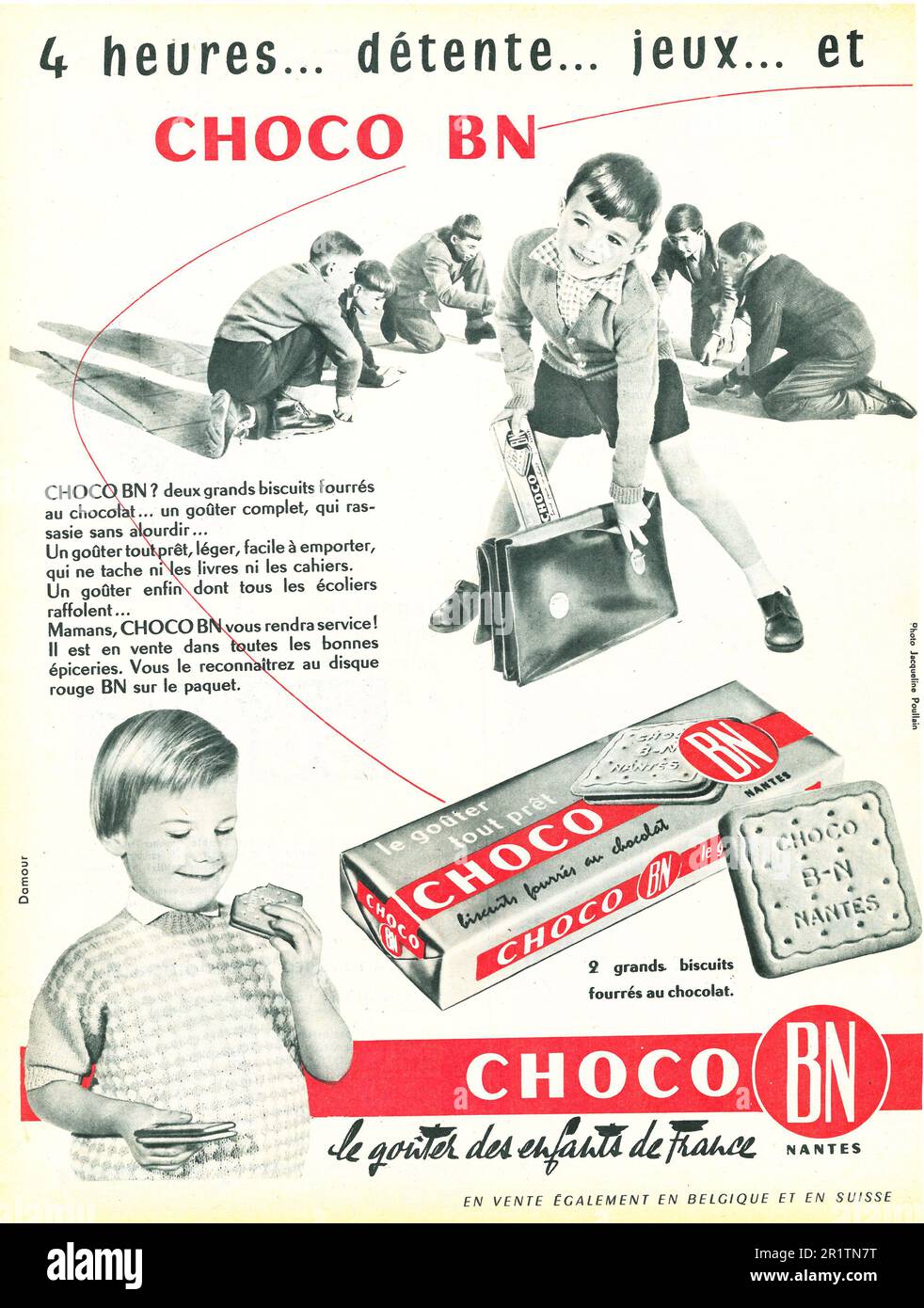 Choco BN. Biscuiterie Nantaise, comme à Nantes, annonce imprimée française, 1959. Chocolat français pour les enfants Banque D'Images
