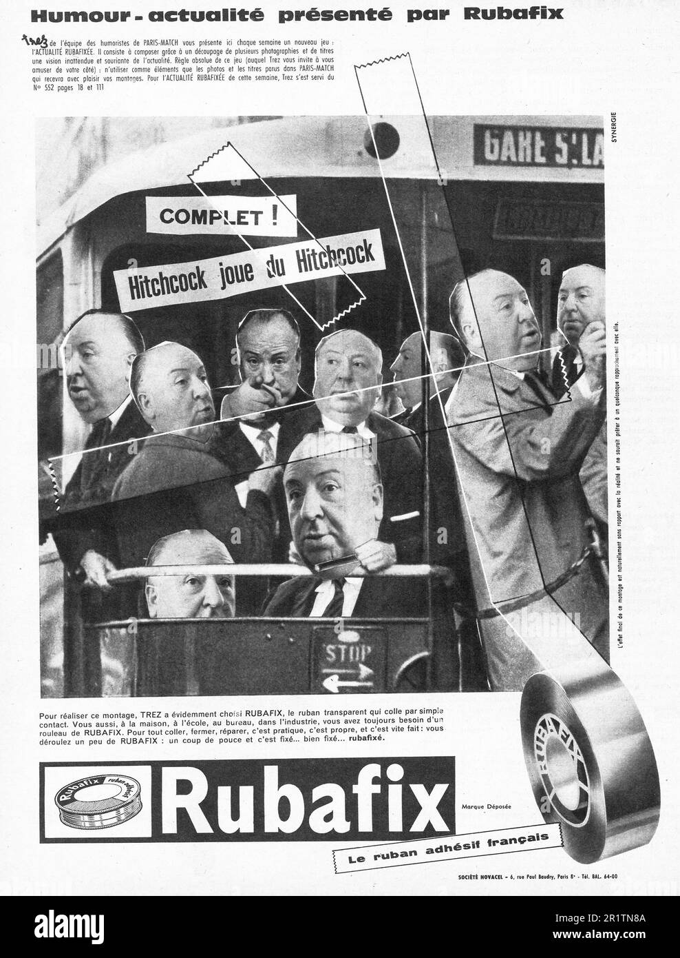 Ruban adhésif Rubafix - Alfred Hitchcock annonce imprimée française, 1959 Banque D'Images