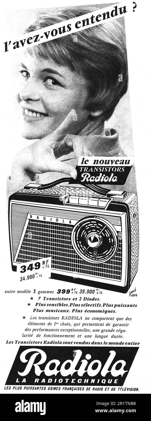 Publicité imprimée française Radiola transistor, 1959 Banque D'Images