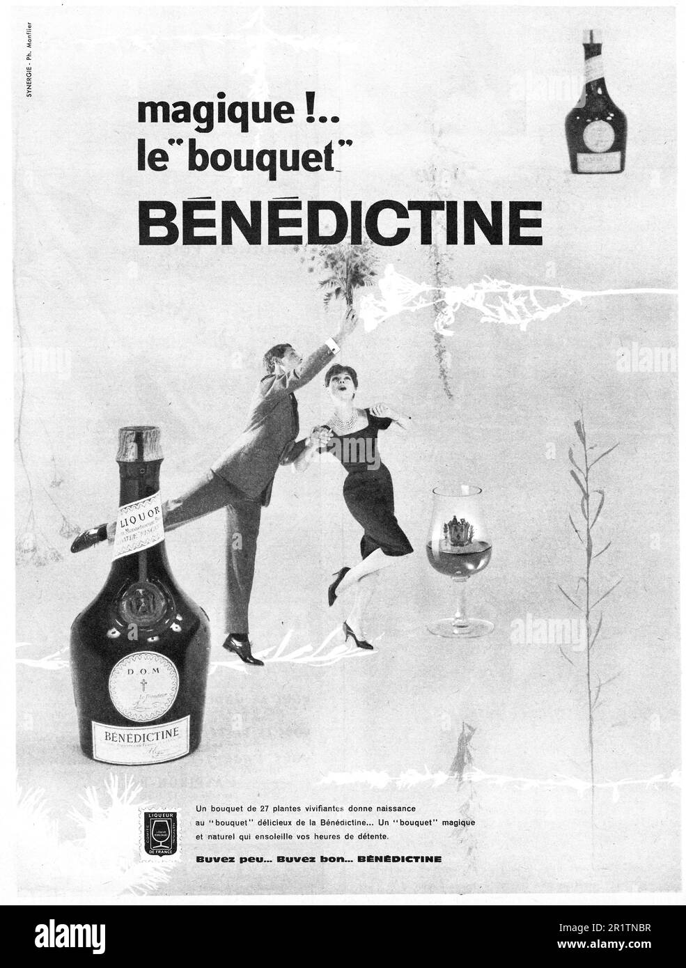 Publicité Bénédictine. Liqueur à base de plantes produite en France annonce imprimée française, 1959 Banque D'Images