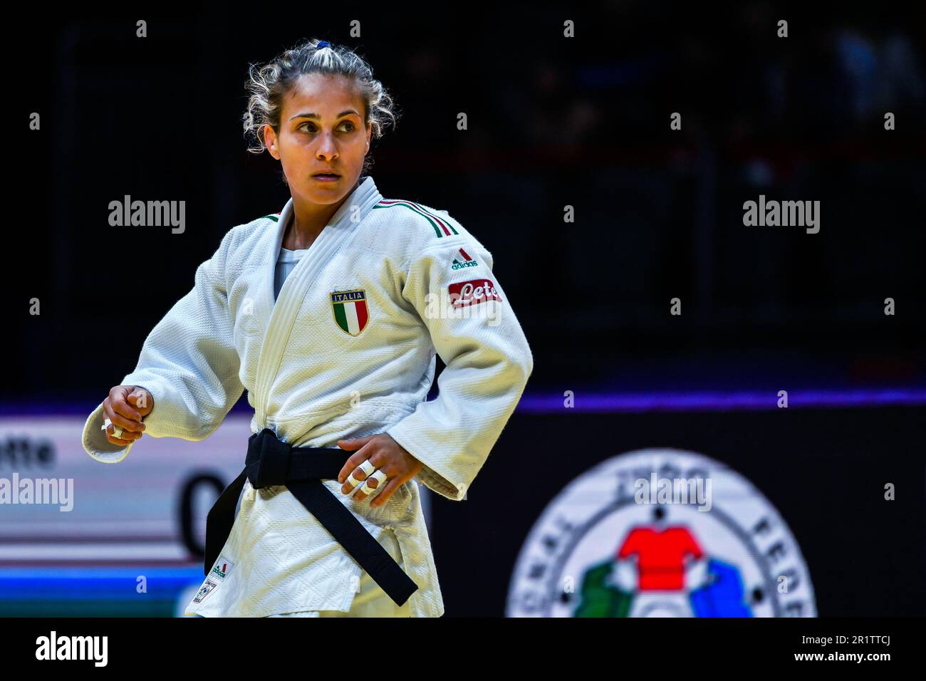 Doha, Qatar, 8 mai 2023. Odette Giuffrida, d'Italie, réagit à la médaille de bronze féminine -52kg lors des Championnats du monde de judo 2023 - jour 2 à Doha, au Qatar. 8 mai 2023. Crédit : Nikola Krstic/Alay Banque D'Images