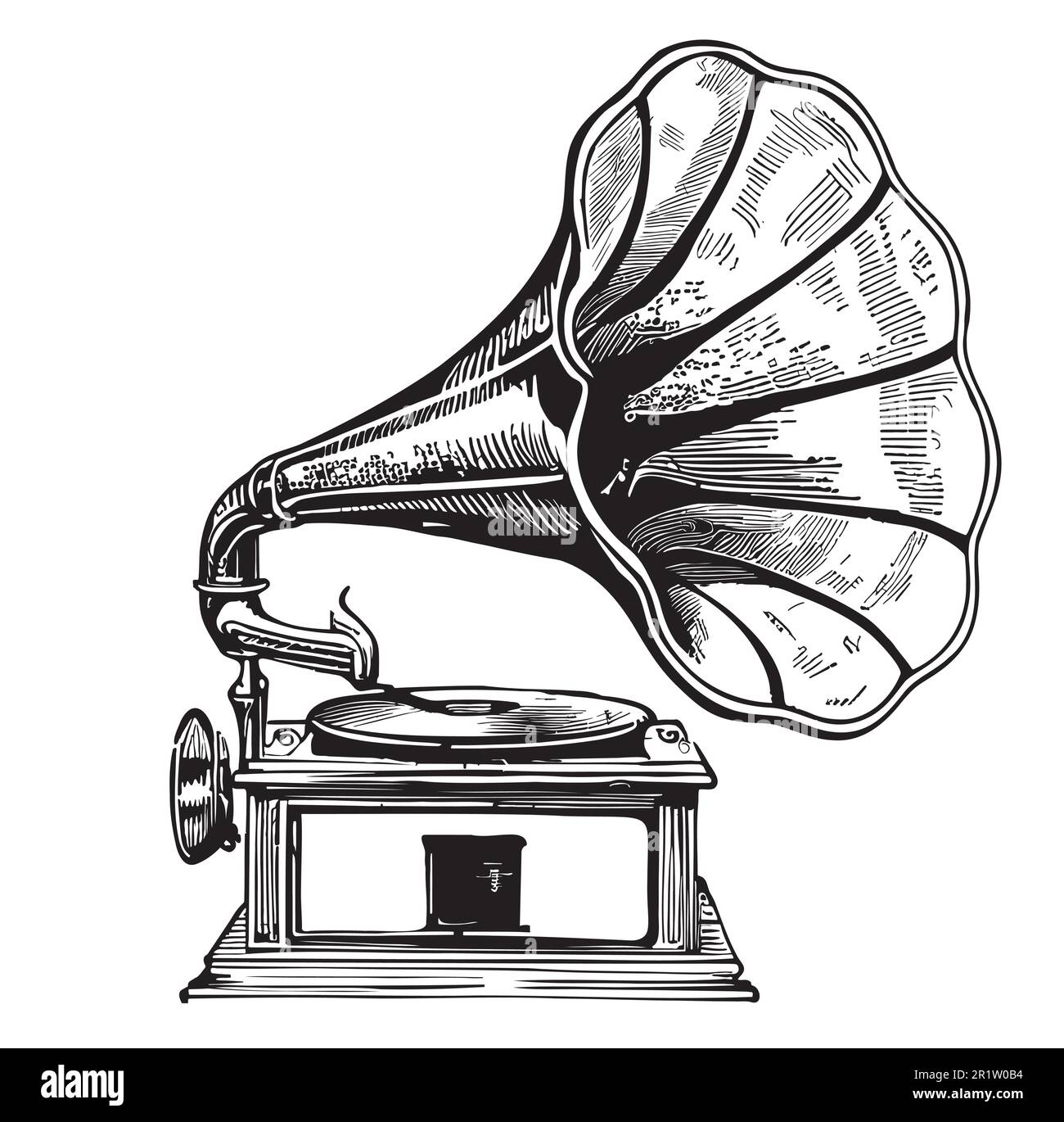 Dessin de gramophone musical rétro dessiné à la main dans une illustration de style doodle Illustration de Vecteur