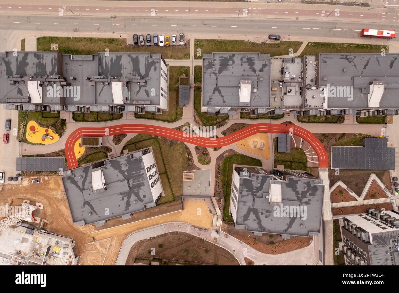 Photographie de drone de complexe d'appartements. Directement au-dessus Banque D'Images