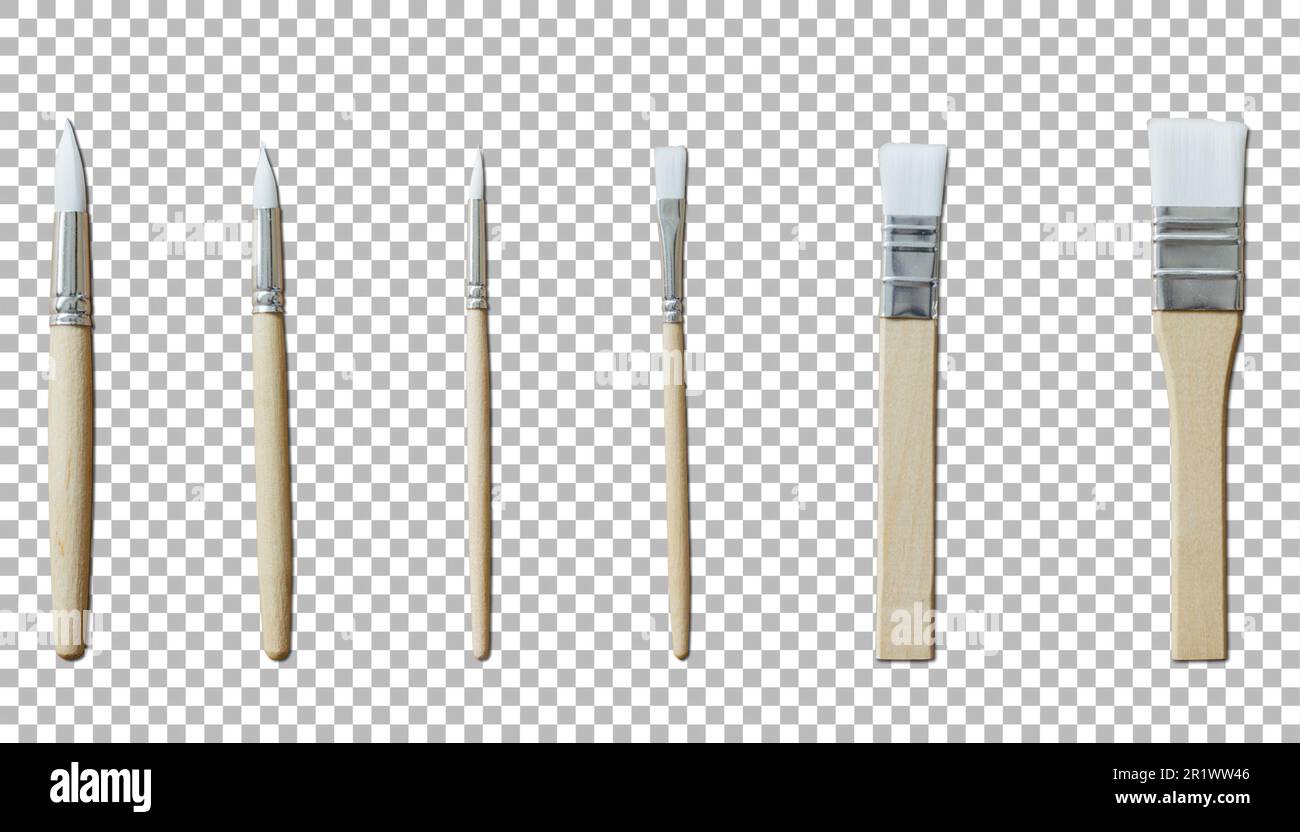 Ensemble de différents modèles de pinceaux pour la peinture. Banque D'Images