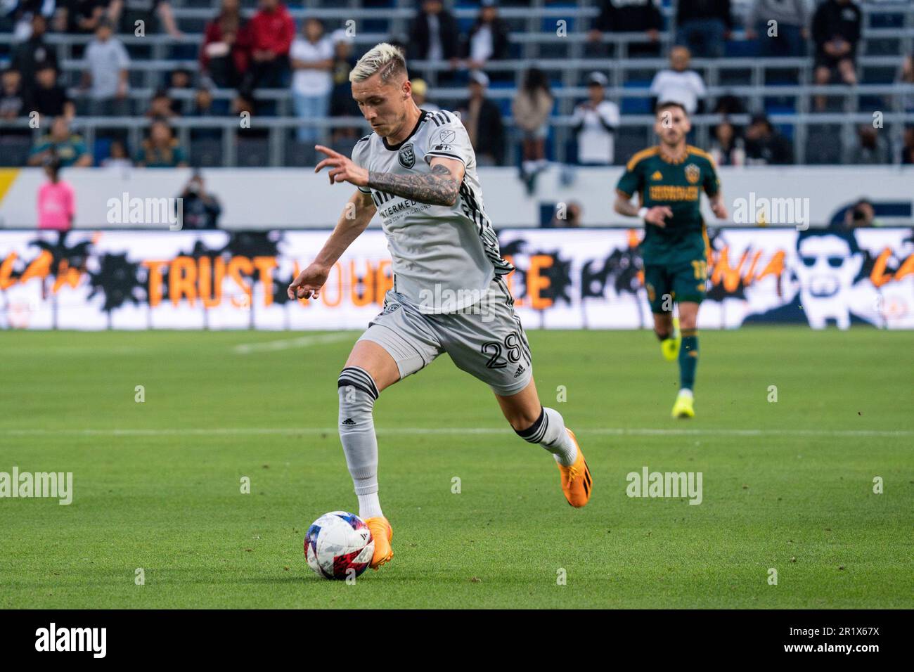 San José tremblement de terre avance Benji Kikanović (28) lors d'un match MLS contre la Galaxie de Los Angeles, dimanche, 14 mai 2023, au sport de santé dignité Banque D'Images