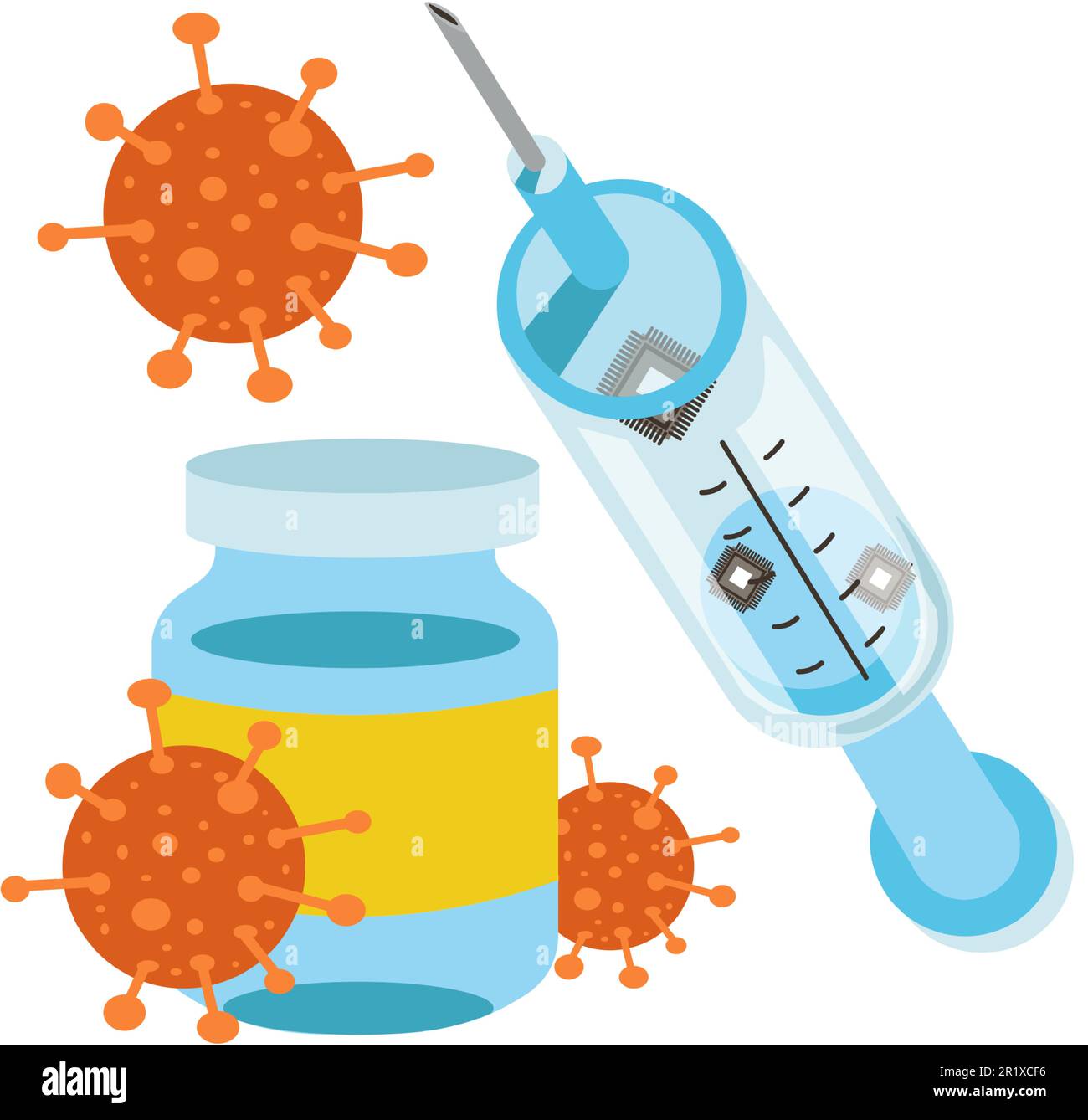 Théorie de la conspiration avec vecteur de vaccination Covid 19 Illustration de Vecteur
