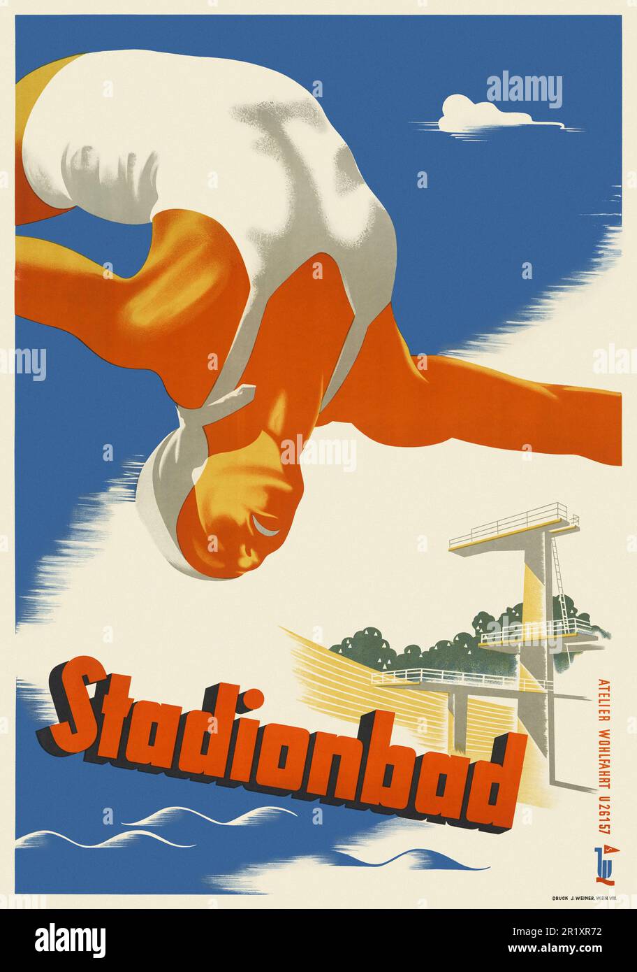 Stadionbad par Rudolf Wohlfahrt (1900-1972). Affiche publiée en 1935 en Autriche. Banque D'Images