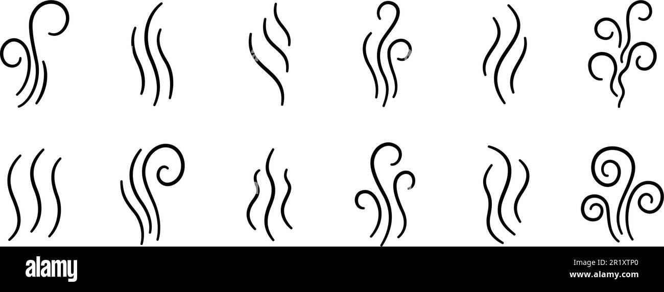 Ensemble d'icônes de fumée Doodle. Symboles de vapeur d'eau. Vapeurs chaudes dessinées à la main. Symboles d'odeur d'air de la ligne. Icônes de fumée de feu Doodle. Illustration vectorielle isolée sur Illustration de Vecteur
