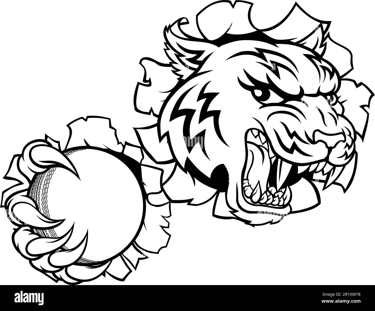 Joueur de Cricket Sports Tiger animal mascotte Illustration de Vecteur