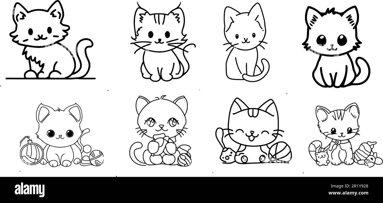 Le fichier vectoriel de chats mignons présente quelques chats dans une variété de poses. Idéal pour les cartes de vœux, les affiches et les sites Web. Les enfants adoreront le style de dessin animé Illustration de Vecteur