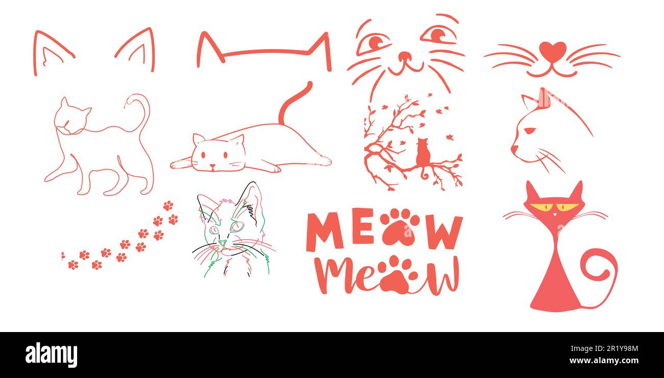 Le fichier vectoriel de chats mignons présente quelques chats dans une variété de poses. Idéal pour les cartes de vœux, les affiches et les sites Web. Les enfants adoreront le style de dessin animé Illustration de Vecteur