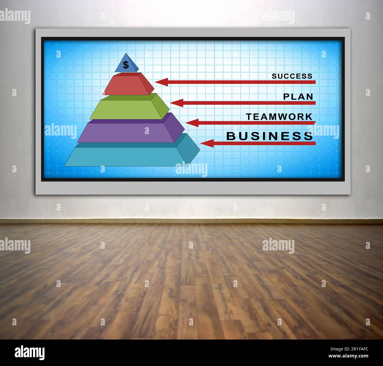 téléviseur à écran plasma avec pyramide d'affaires sur le mur dans le bureau Banque D'Images