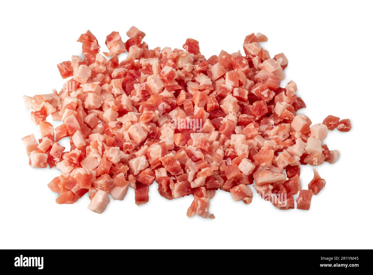 Pile de bacon en dés isolée sur blanc avec un chemin d'écrêtage inclus Banque D'Images
