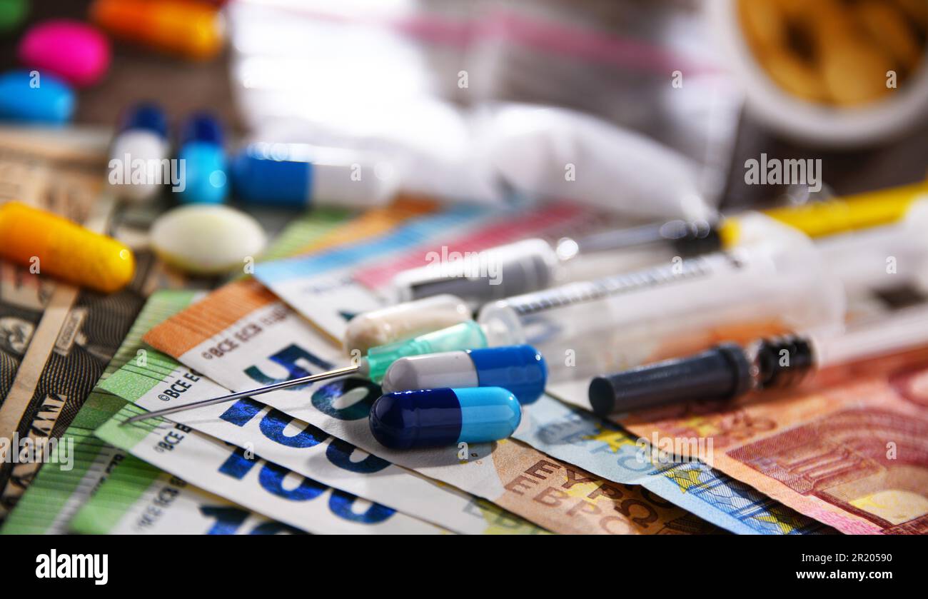 Substances addictives, y compris les cigarettes et les drogues Banque D'Images