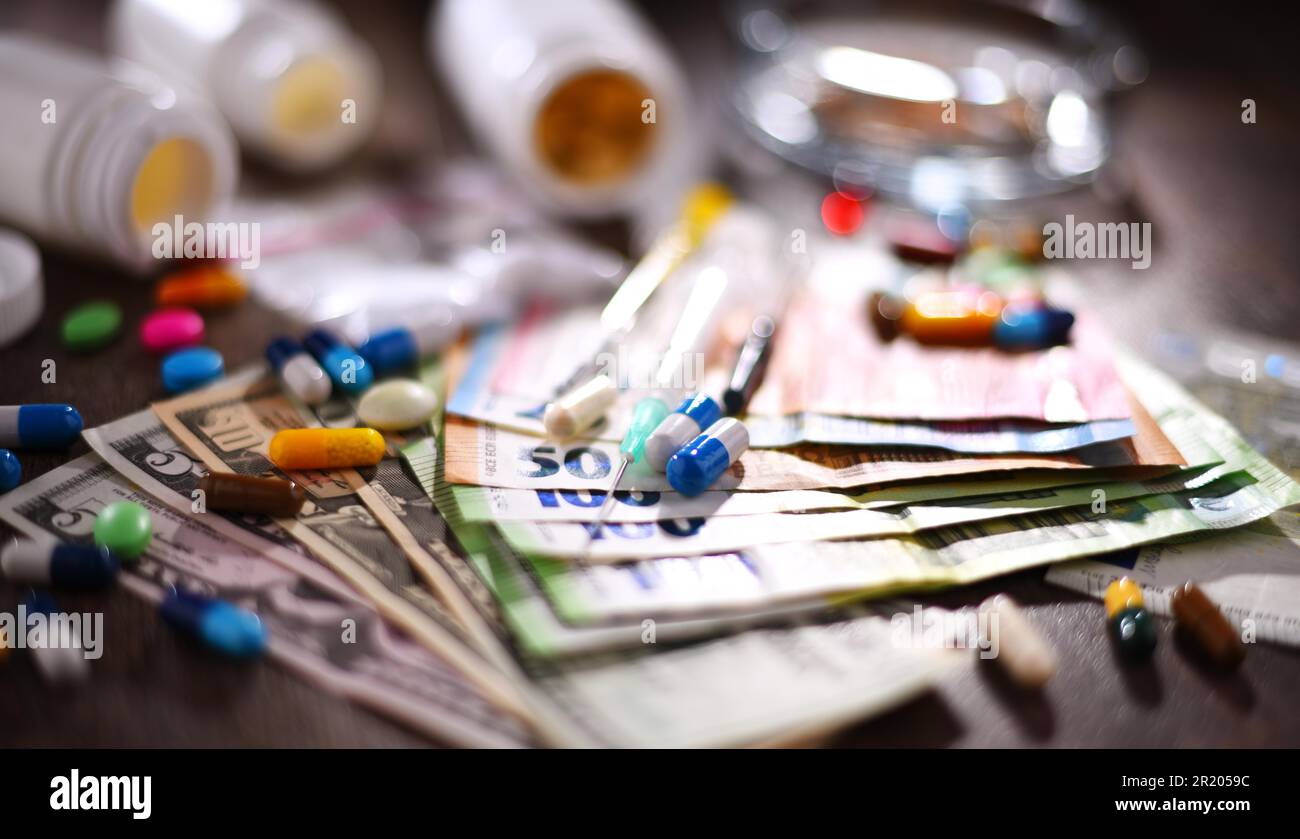 Substances addictives, y compris les cigarettes et les drogues Banque D'Images