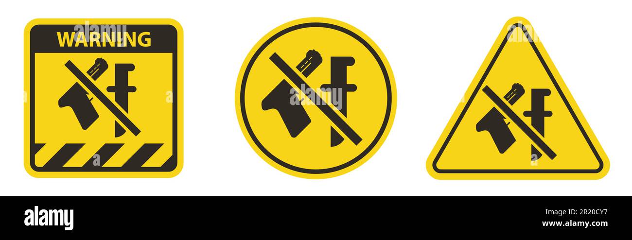 Icône arme interdite. Interdiction, pas d'armes, avec arme à feu et couteau. Illustration de Vecteur