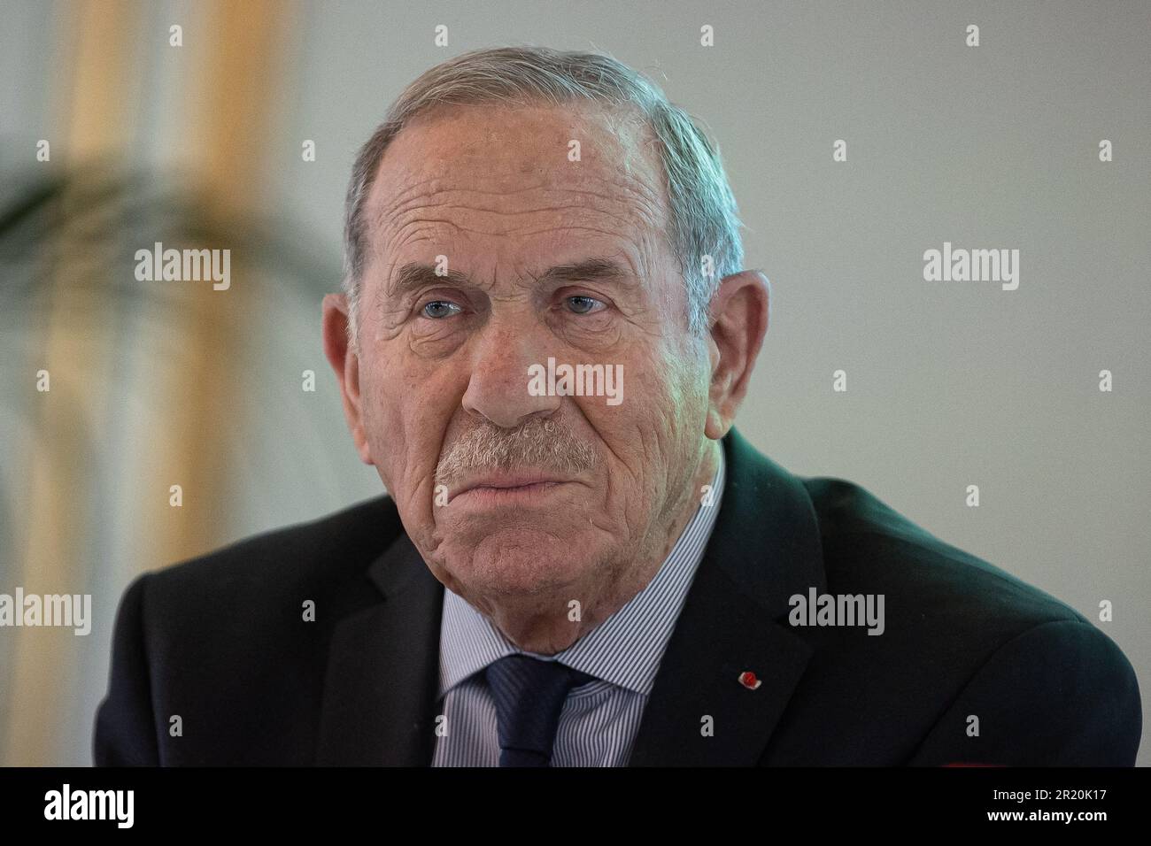 Paris, France. 16th mai 2023. Directeur général français du Groupe  industriel Marcel Dassault, Charles Edelstenne lors de l'assemblée générale  du groupe pour annoncer les résultats annuels 2022/23, à Paris, en France,  sur