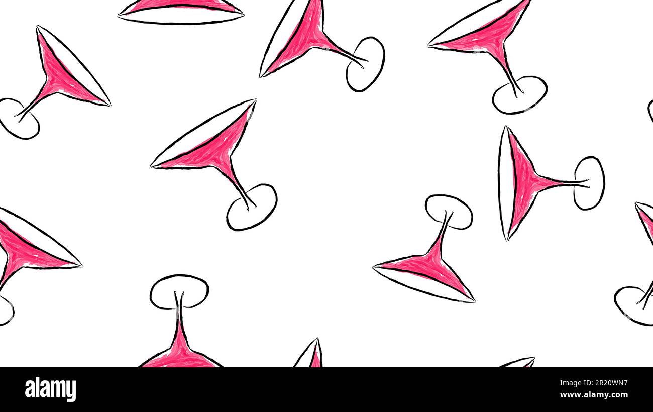 Texture, un motif sans couture de magnifiques verres aquarelle dessinés à la main pour les cocktails martini avec une jambe fine délicate. L'arrière-plan. Vecteur il Illustration de Vecteur