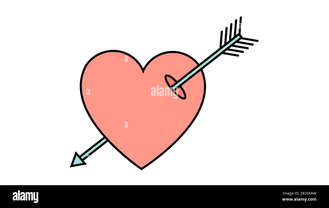 Icône simple de style plat d'un beau coeur percé par une flèche d'un cupidon pour la fête de l'amour le jour de la Saint-Valentin ou 8 mars. Illustration vectorielle. Illustration de Vecteur