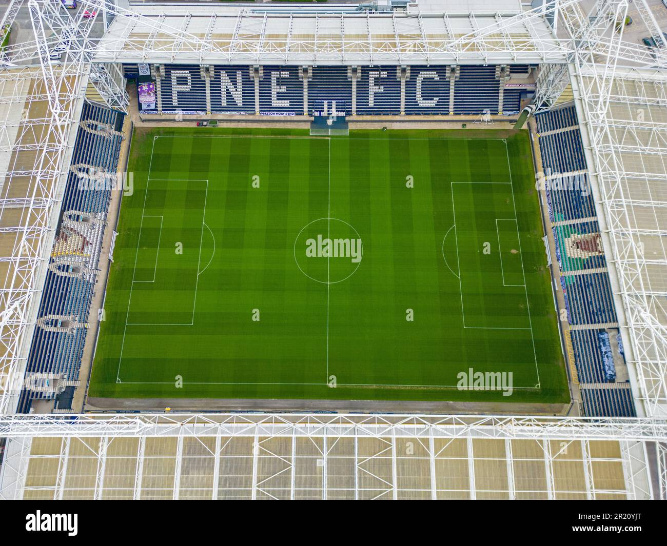 Preston, Lancashire, Royaume-Uni. Image aérienne du stade Deepdale. Club de football Preston North End. 2nd mai 2023. Banque D'Images