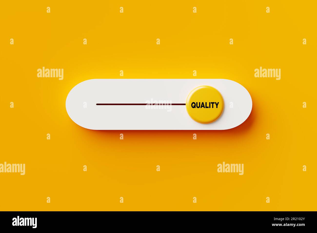 Amélioration de la qualité. Haut niveau de qualité. Amélioration de la qualité et système de gestion. Bouton de commutation marche/arrêt avec le mot Quality. 3D rendu Banque D'Images