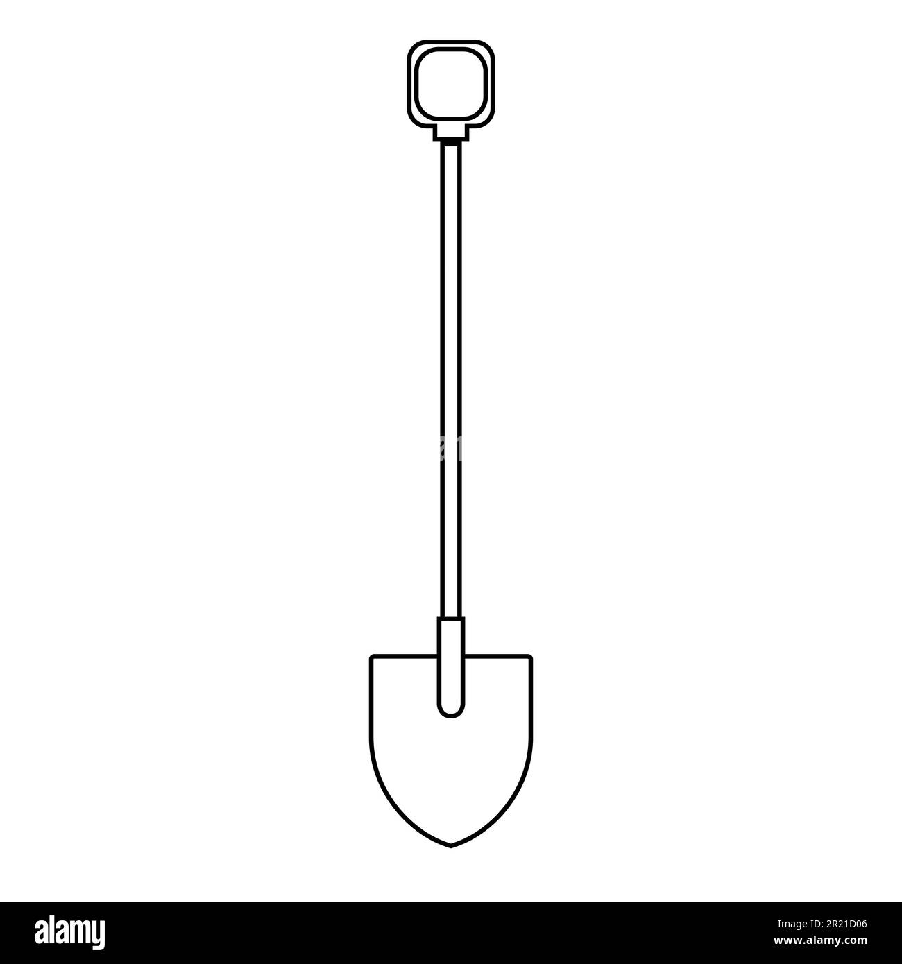 Icône noire et blanche d'une construction agro belle pelle à baïonnette avec une poignée en bois pour creuser le sol. Outils de jardin sur fond blanc Illustration de Vecteur