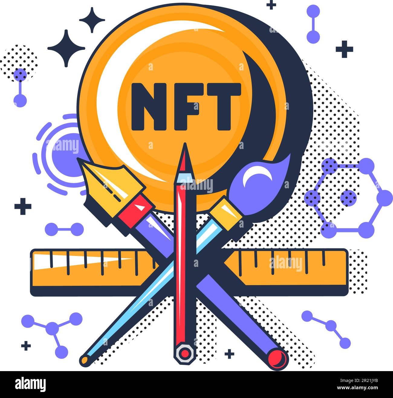 Cool nft tart numérique crypto-monnaie vecteur jeton. Stylo vintage et  crayon, brosse et règle papeterie accessoire pour la cryptographie et la  création. Financier Image Vectorielle Stock - Alamy