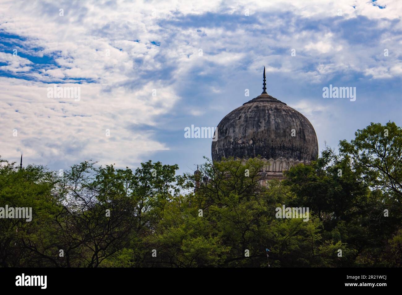 Dôme d'un bâtiment tombeau historique dans le parc archéologique de Qutb Shahi, Hyderabad, Inde Banque D'Images