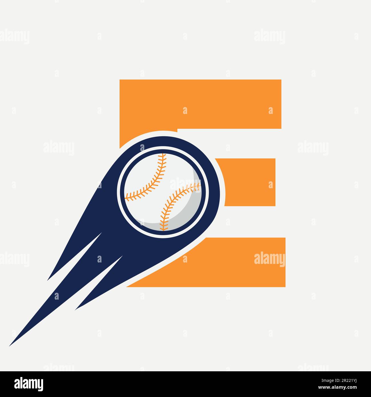 Concept de logo de base-ball lettre E avec modèle vectoriel d'icône de base-ball mobile Illustration de Vecteur